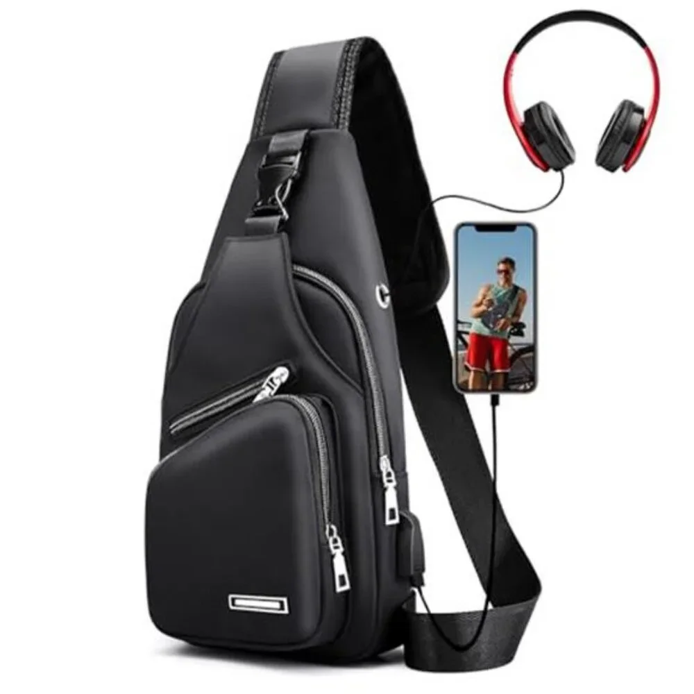 Mens Leather Crossbody Bag Trendy Sling Bag Waterproof Sling 6.69x13.78x3.54